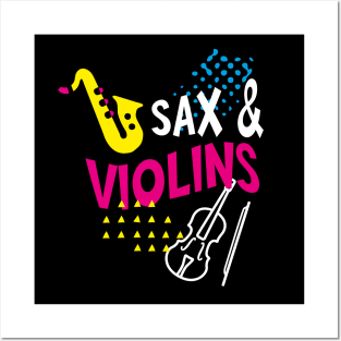 Sax & Violins Orchestra Funny Musician Posters and Art